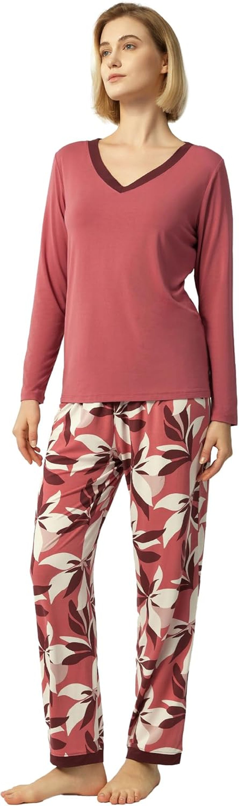 Viscose from Bamboo Women'S Pajama Sets Super Soft Long Sleeve Sleepwear Comfy Winter Pjs Sets S-4X